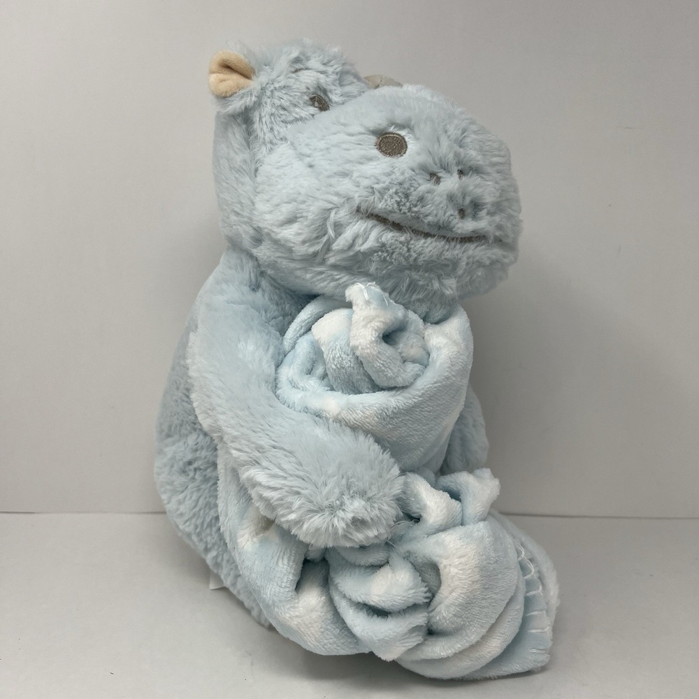 Blue Hippo Plush w/ Blanket 30X40 Silver One Huggable Snuggle Stuffed Animal Toy